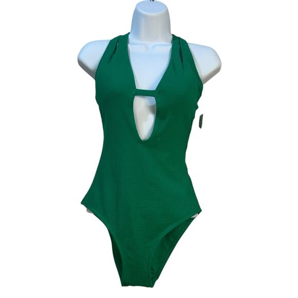 Becca Color Prism Textured One-Piece Swimsuit Green Women Medium NWT - Picture 2 of 10